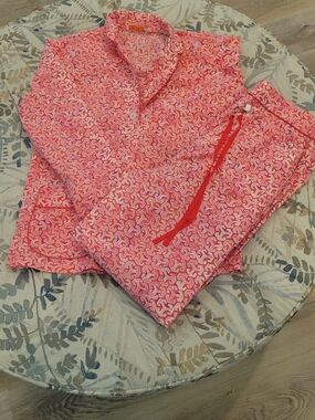 Tory Burch Pink and White Printed Cotton Pajama Set